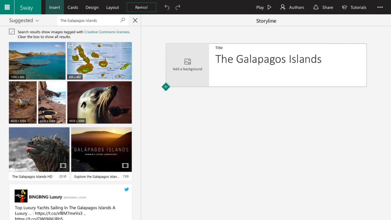 The Sway interface without content filtering