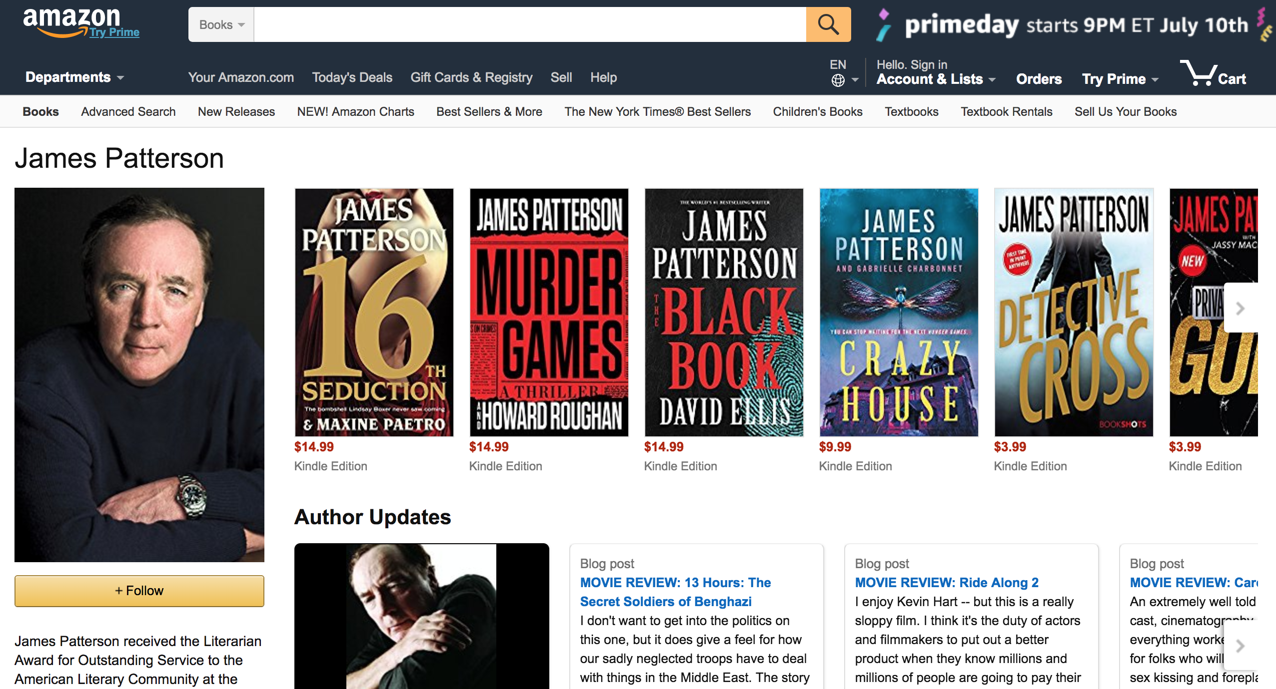 Screen shot of author page on desktop web browser