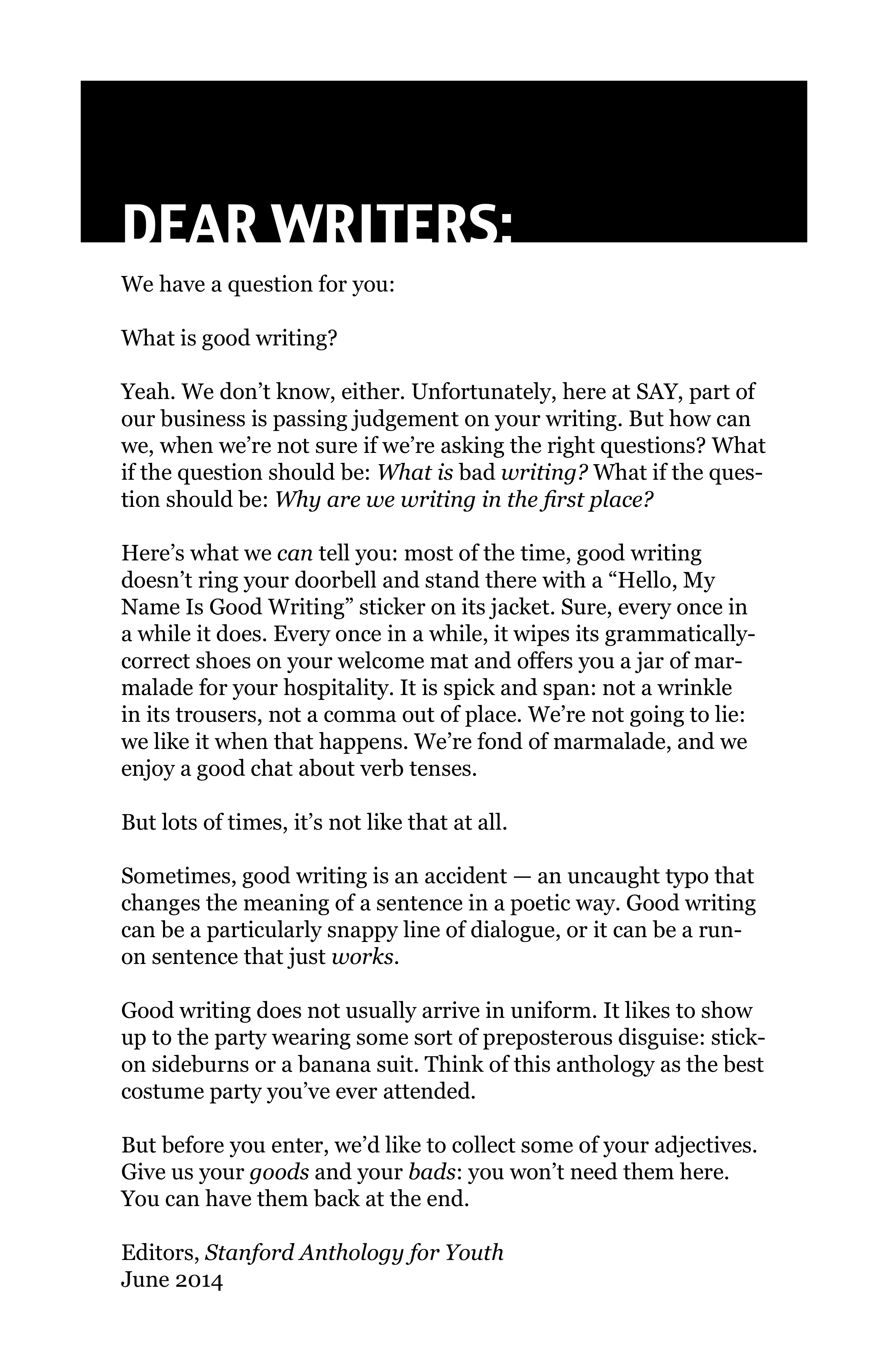 Letter from the editors