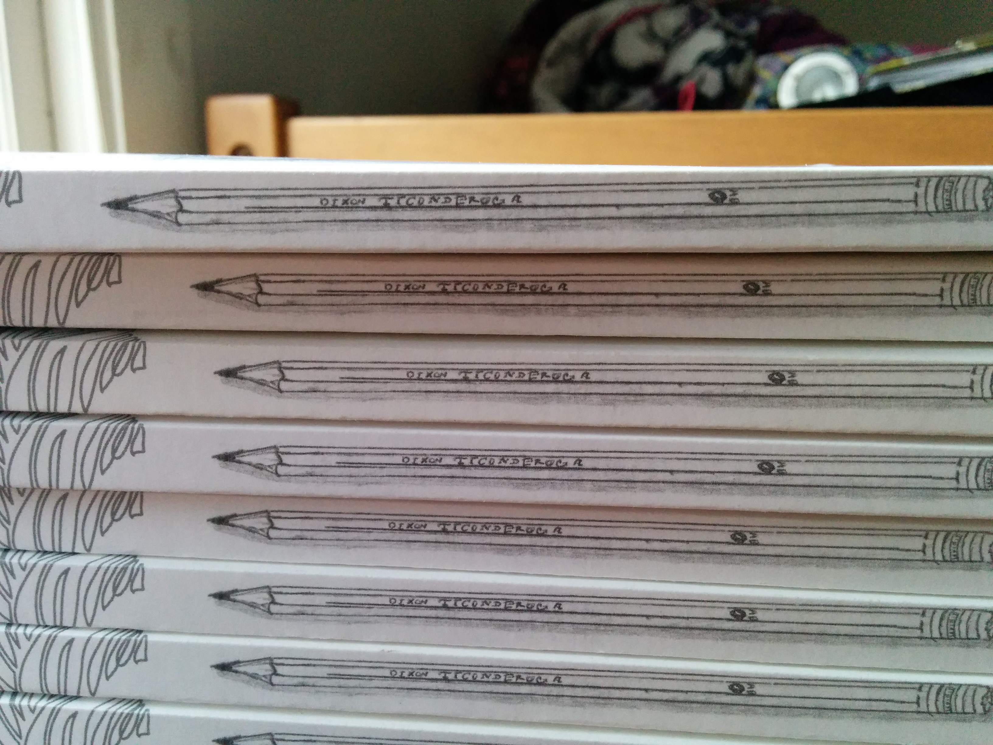 Another angle of the stack of anthologies