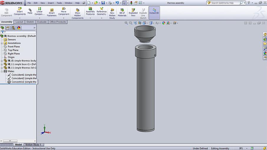 Screen shot of CAD software showing a model of the thermos