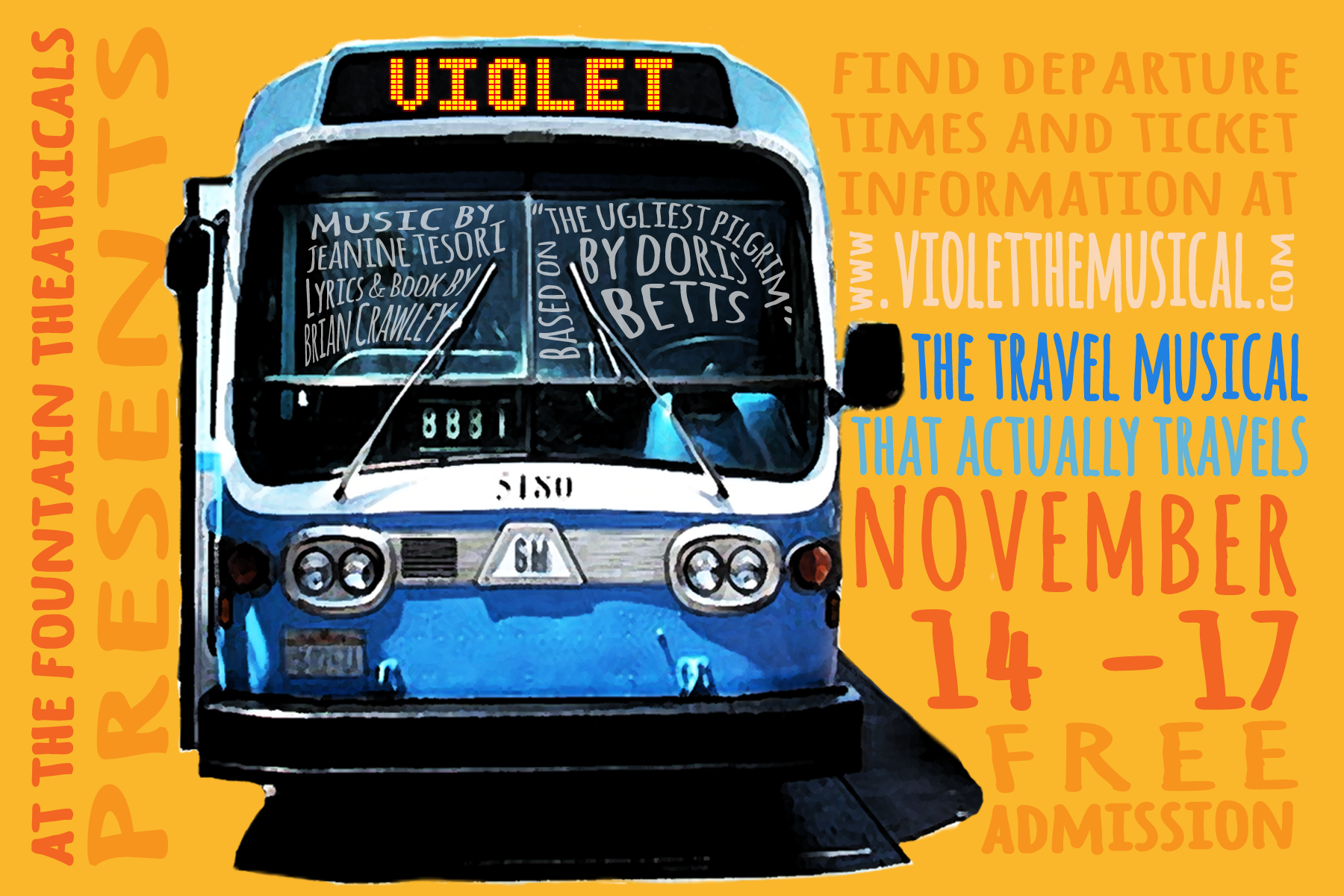 Postcard featuring an image of a bus with the word 'Violet' on its destination sign